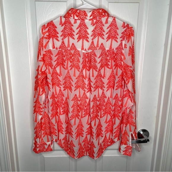 Maeve by Anthropologie Tree Embroidered Roll Tab Sleeve Blouse in Orange 4 - Picture 4 of 10